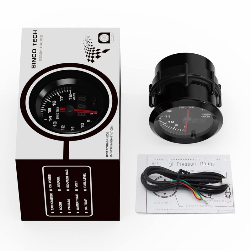 SINCO TECH 52mm Gauge Car Meter Digital Display Pointer 7 Colors Backlight 12V Universal Gauge Kit…… (Voltage Gauge) - Image 3